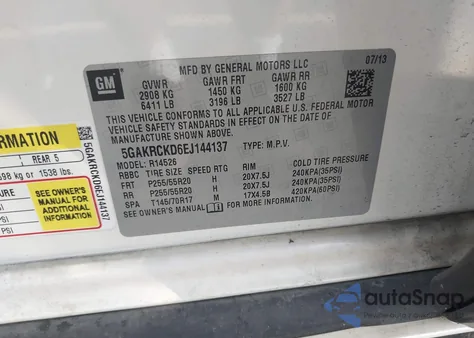 2014 Buick Enclave Premium from USA, damaged, VIN 5GAKRCKD6EJ144137